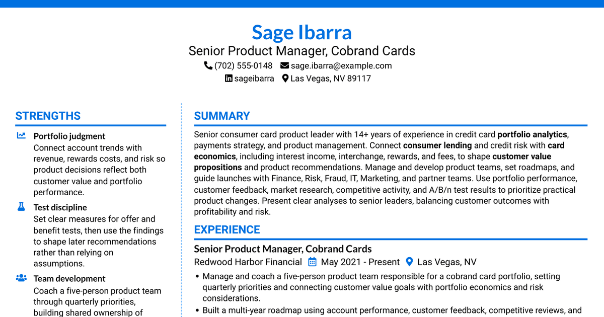 7 Senior Analyst - Cobrand Card Product Management Resume Templates with Example