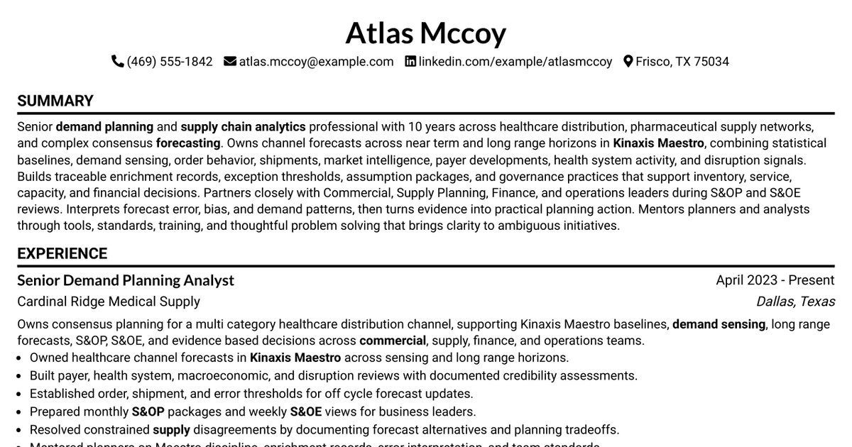 7 Senior Analyst, Consensus Demand Planning - Channel Lead Resume Templates with Example