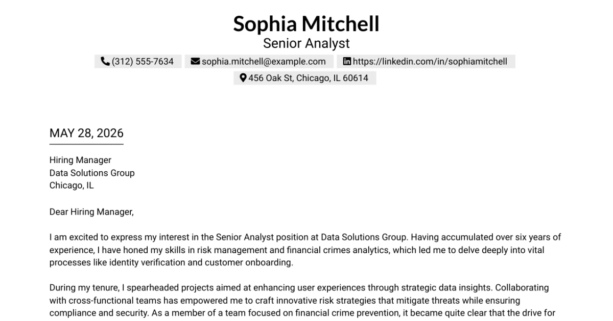 30+ Senior Analyst Cover Letter Templates with Example 2026