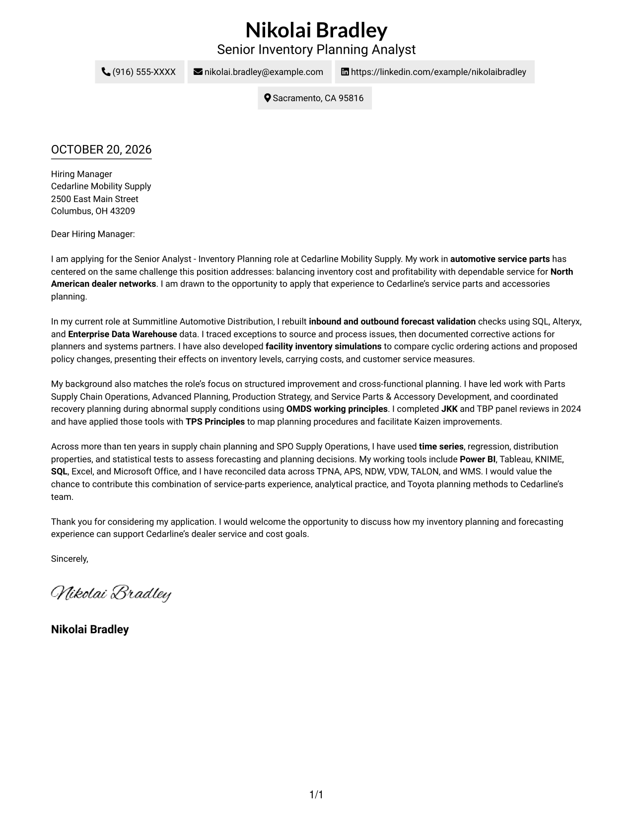 Cover letter example — page 1