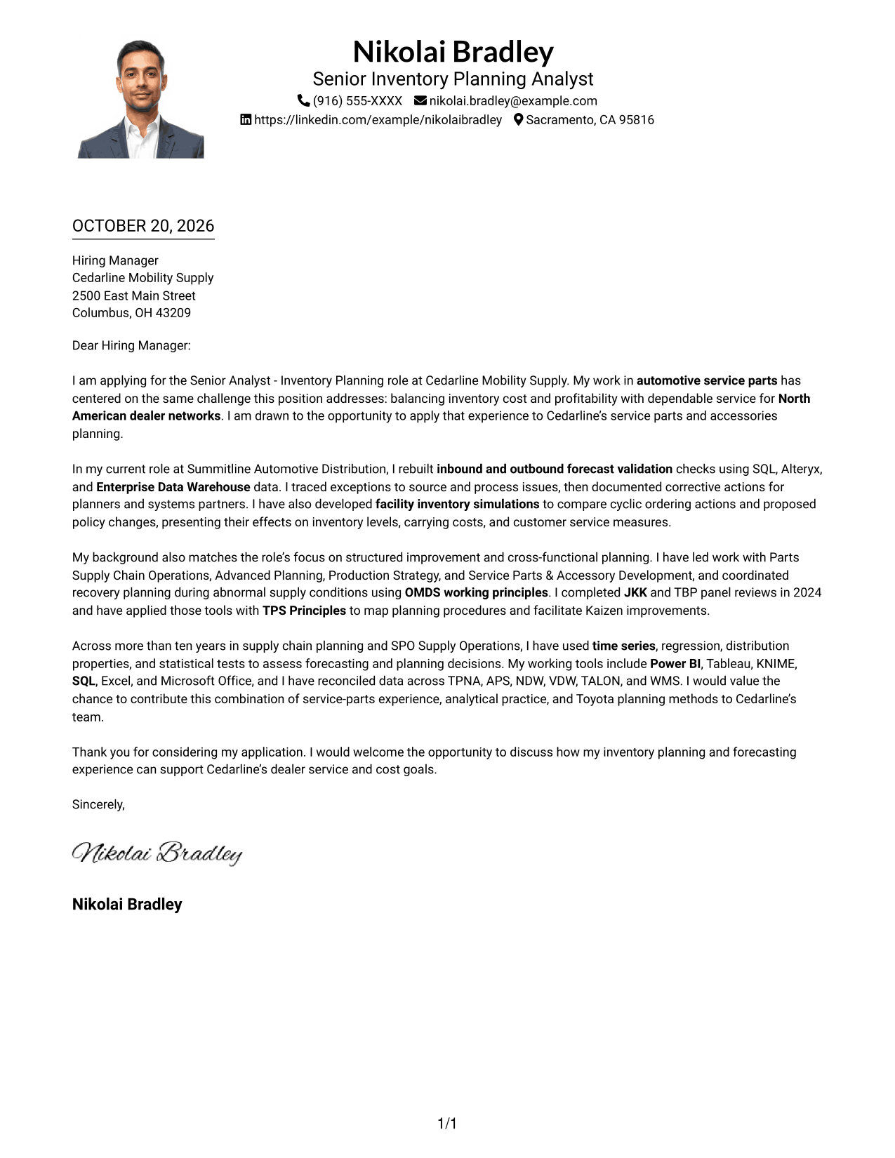 Cover letter example — page 1