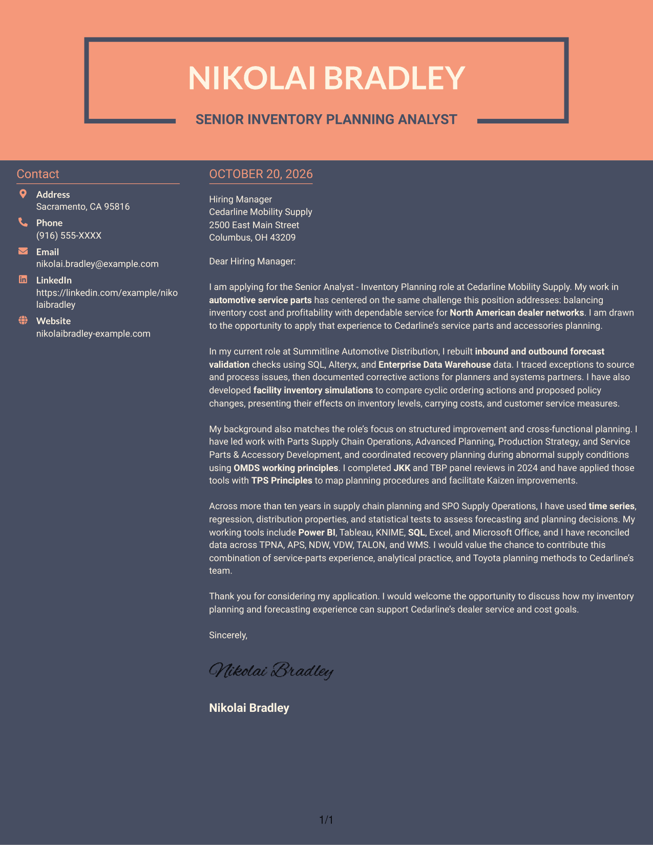Cover letter example — page 1