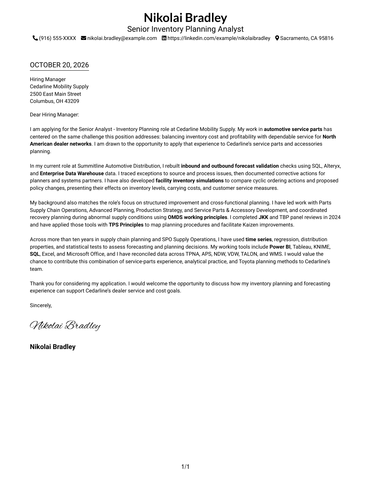 Cover letter example — page 1