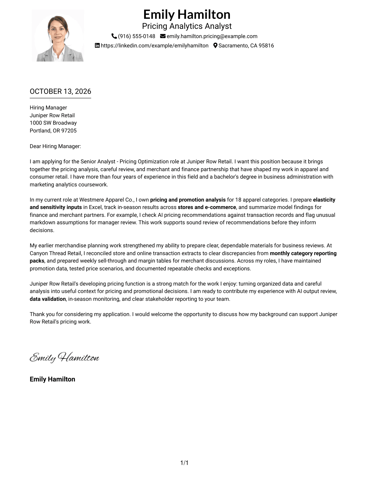 Cover Letter Example Page 1