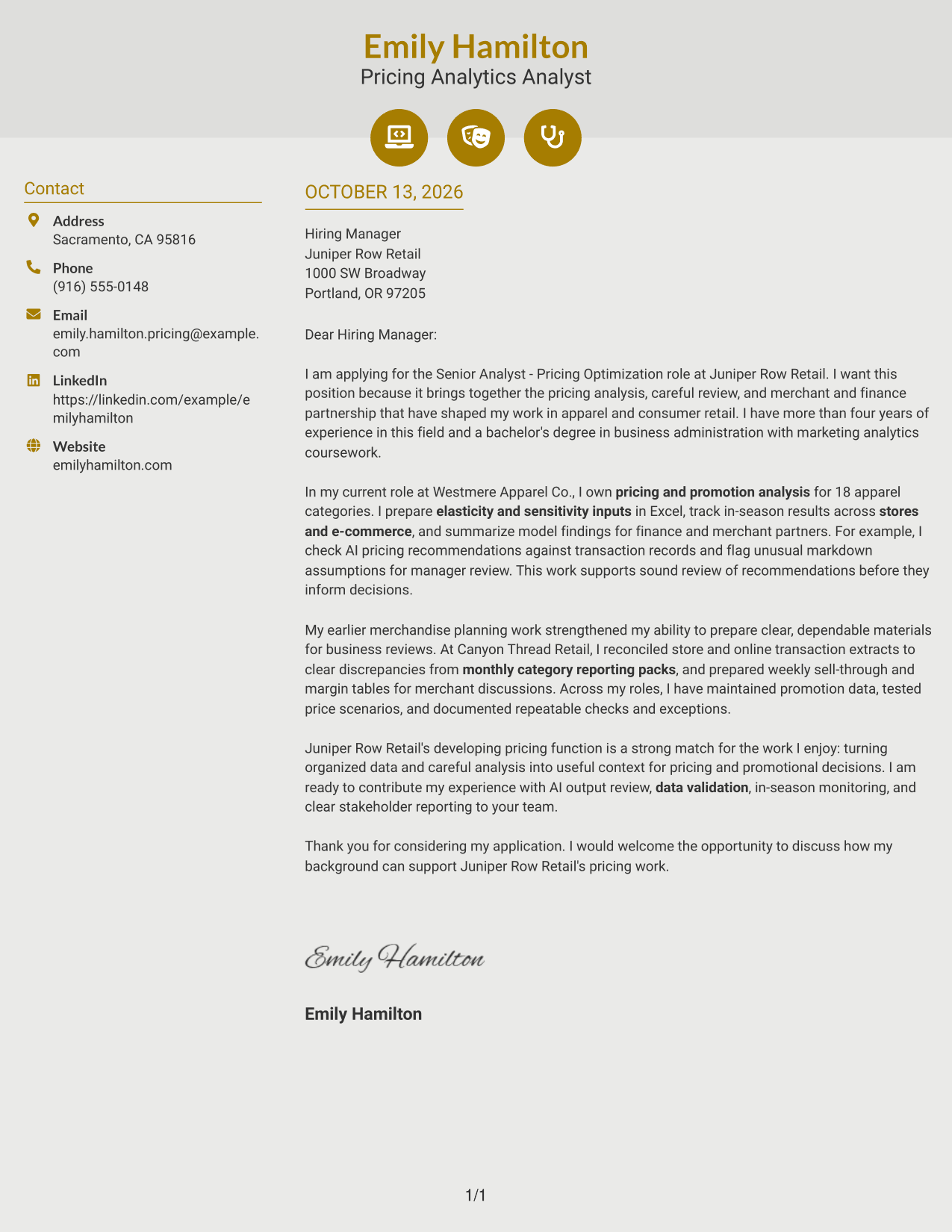 Cover Letter Example Page 1