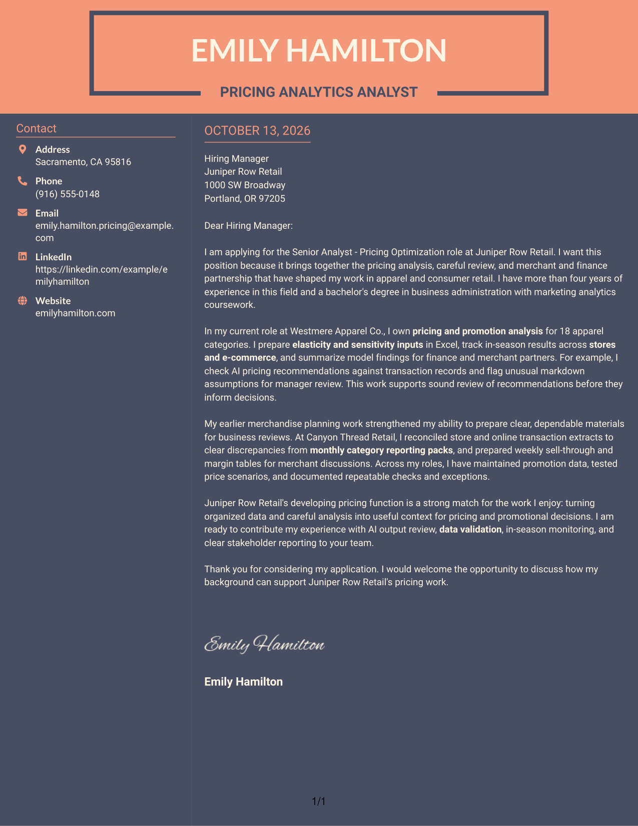 Cover Letter Example Page 1