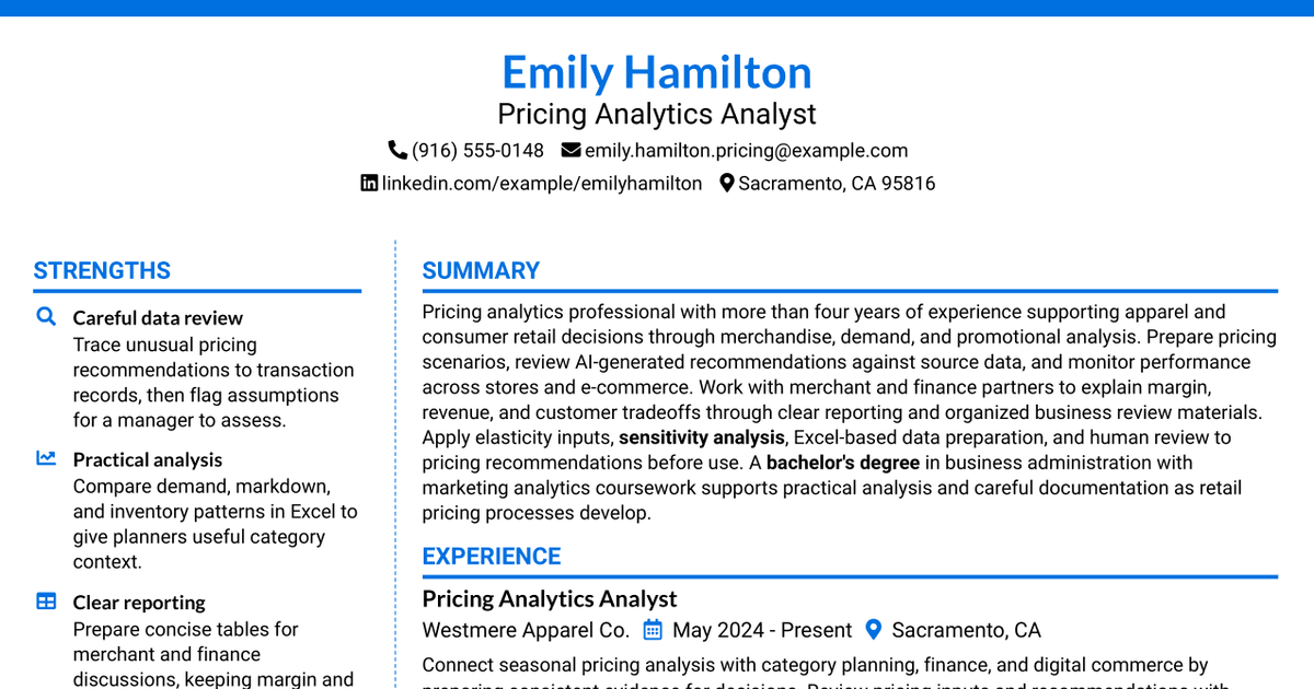 7 Senior Analyst - Pricing Optimization Resume Templates with Example