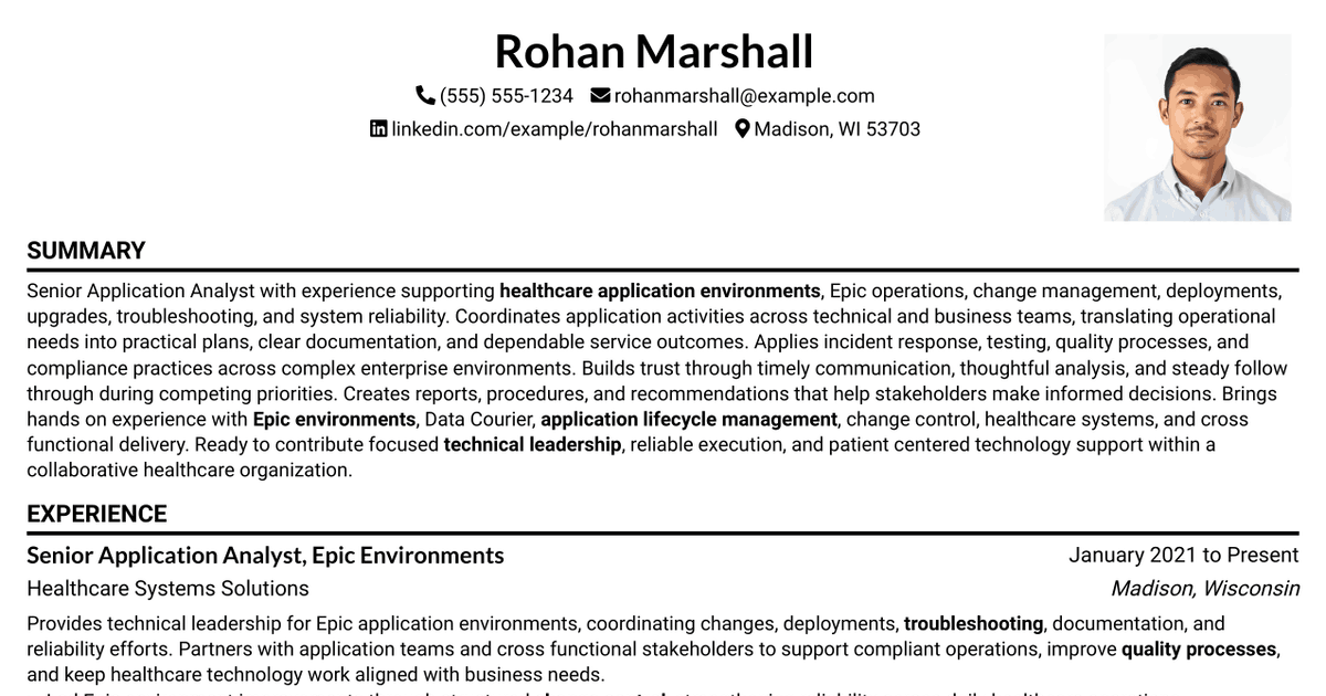 7 Senior Application Analyst - Epic Environments Resume Templates with Example