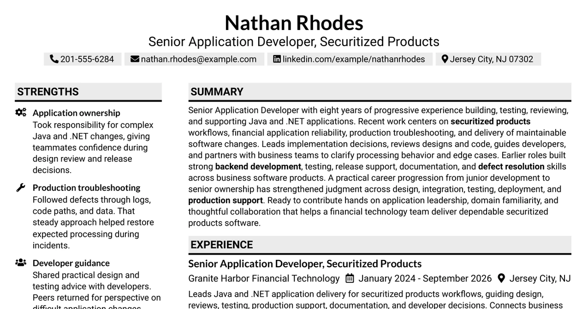 33 Senior Application Developer - Securitized Products Resume Templates with Example 2026 (ATS-Optimized)