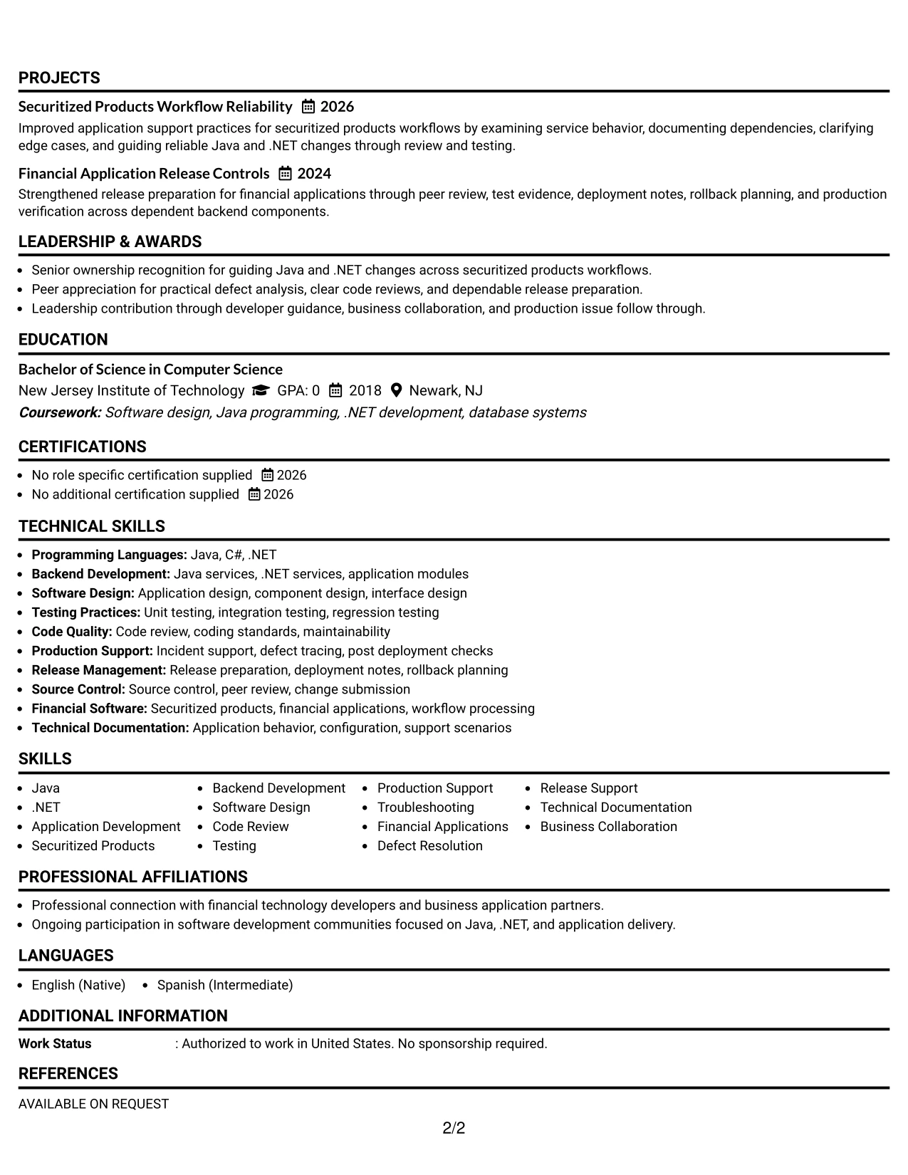 Resume Example Page 2