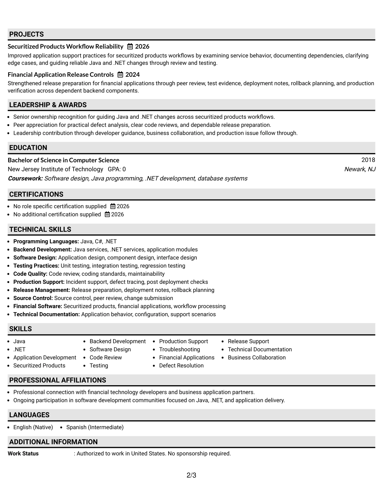 Resume Example Page 2