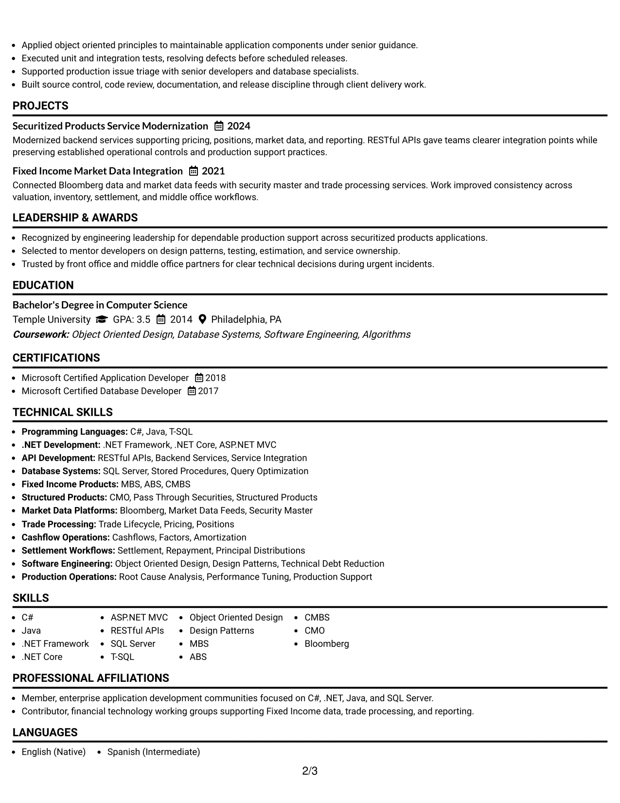 Resume Example Page 2