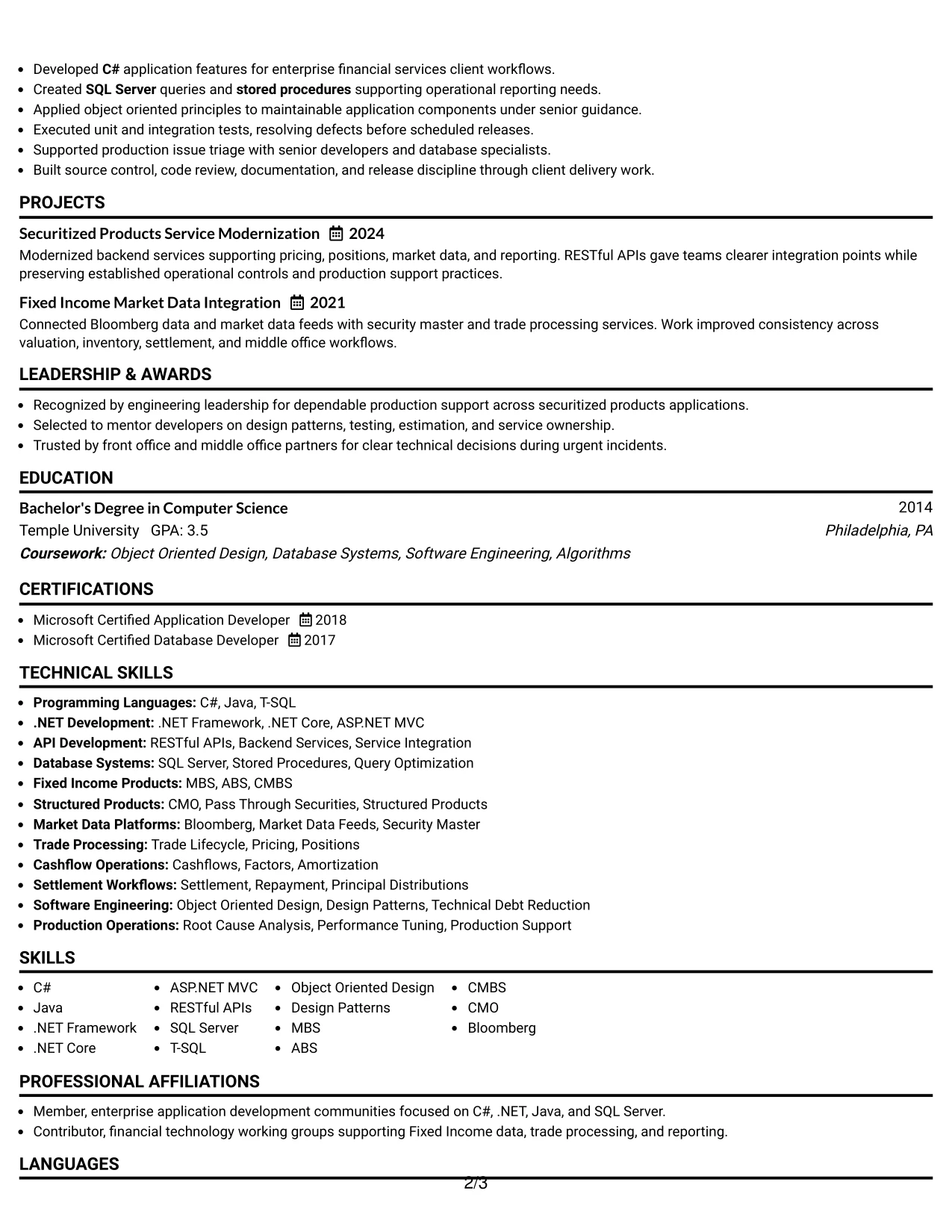 Resume Example Page 2