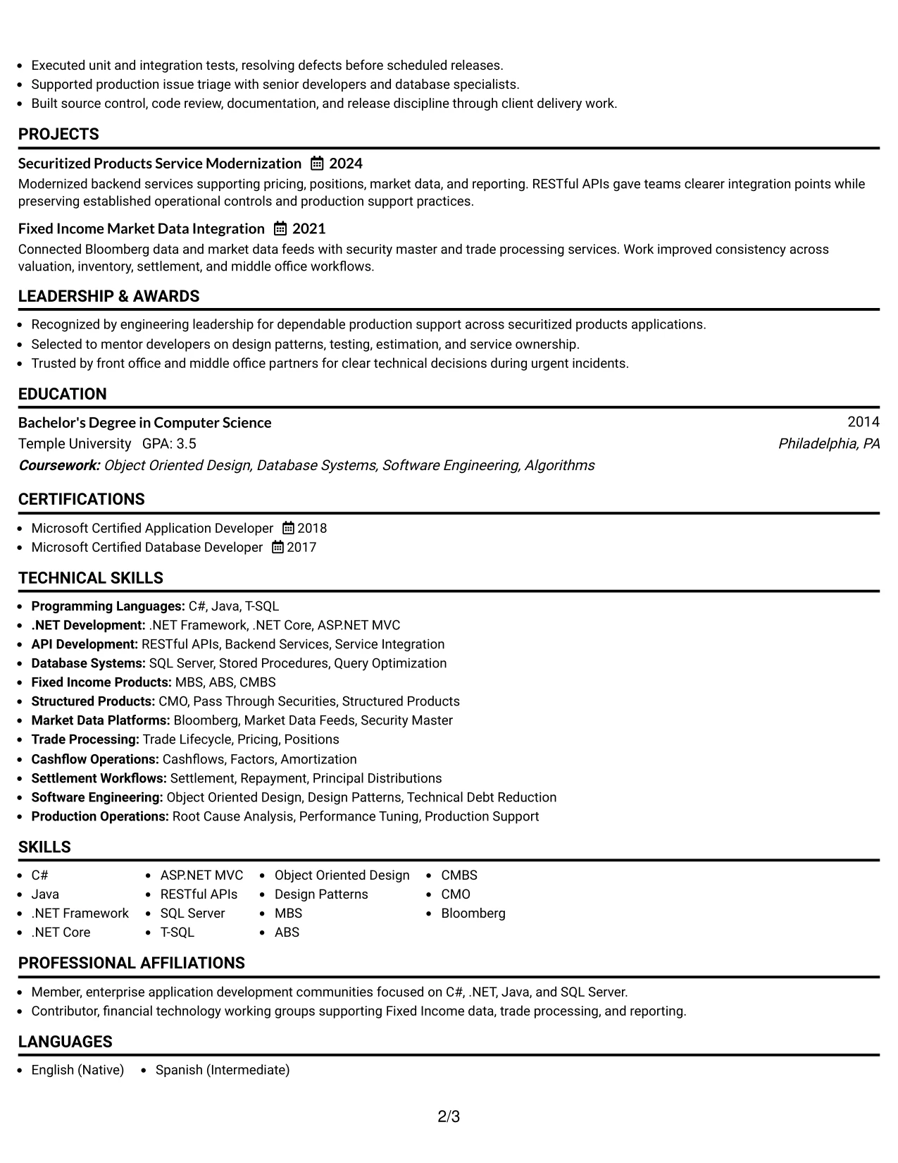 Resume Example Page 2
