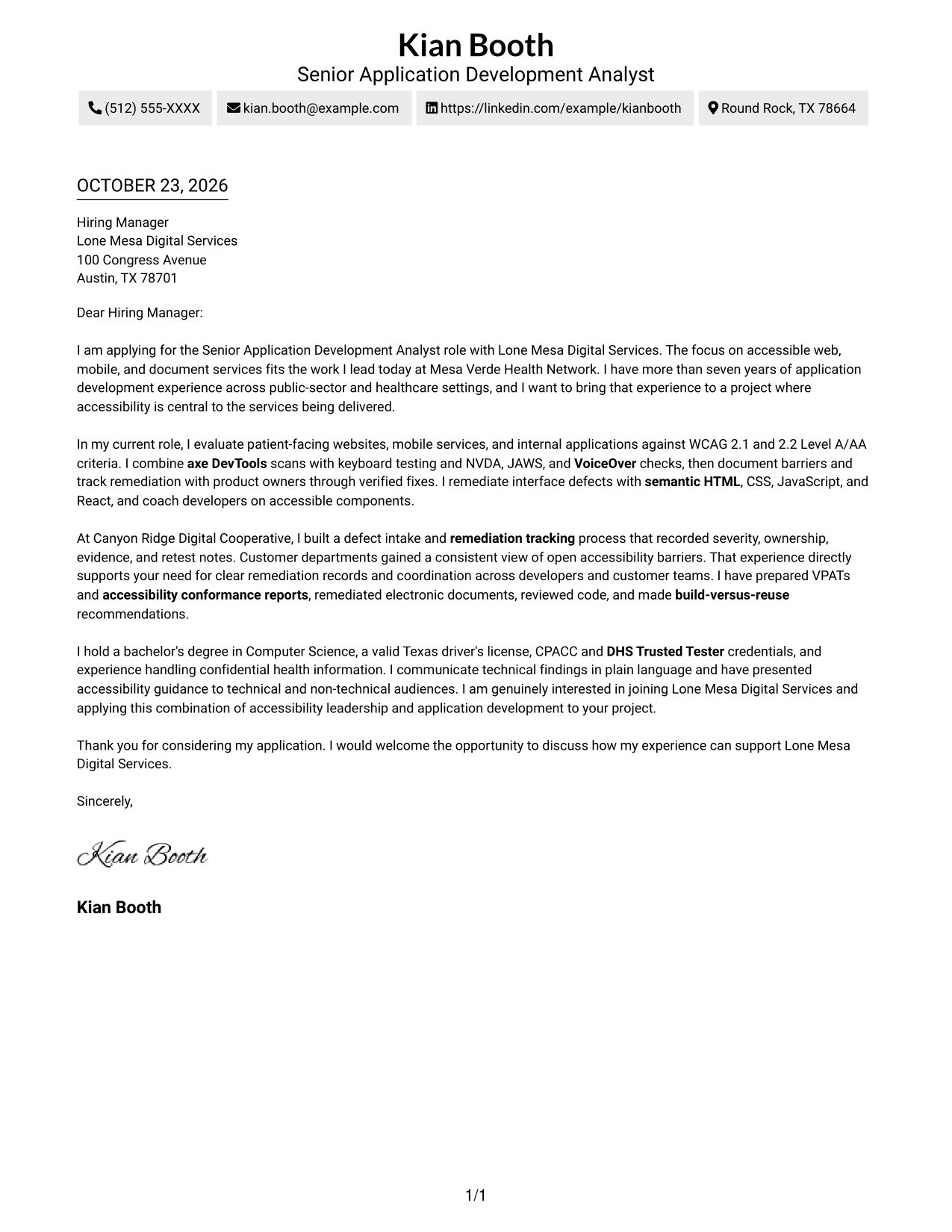 Cover letter example — page 1