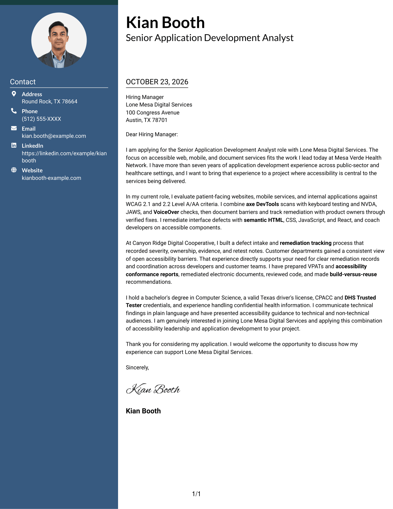 Cover letter example — page 1