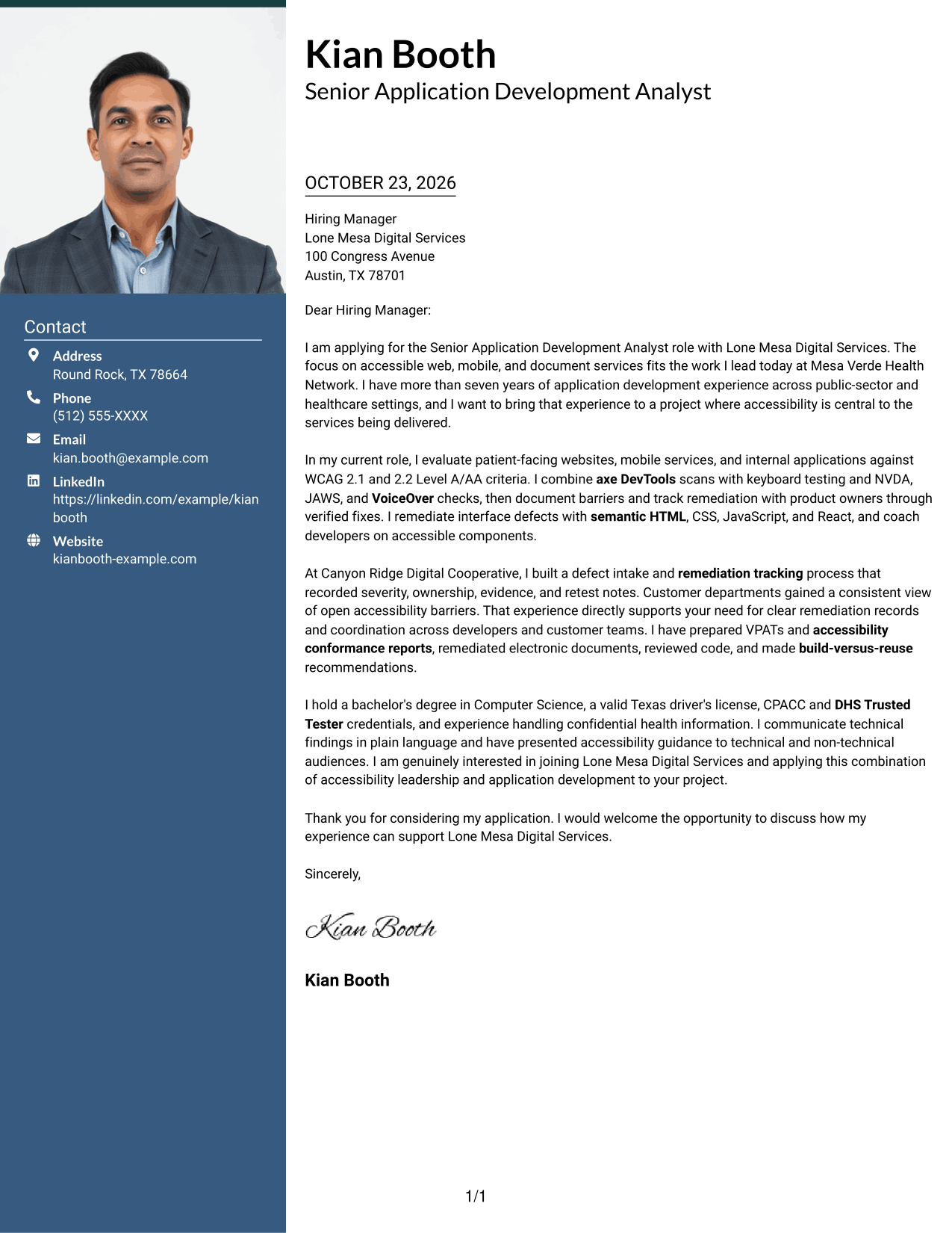 Cover letter example — page 1