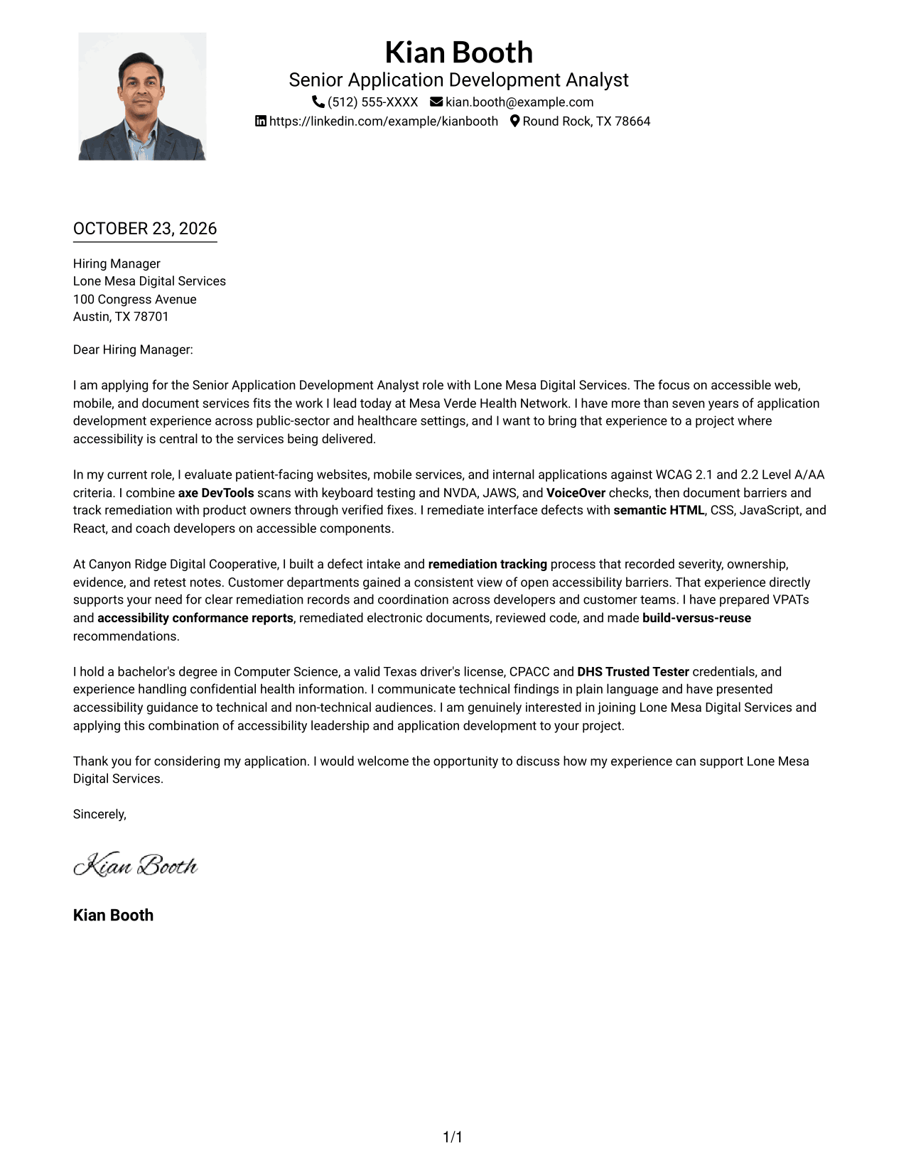 Cover letter example — page 1