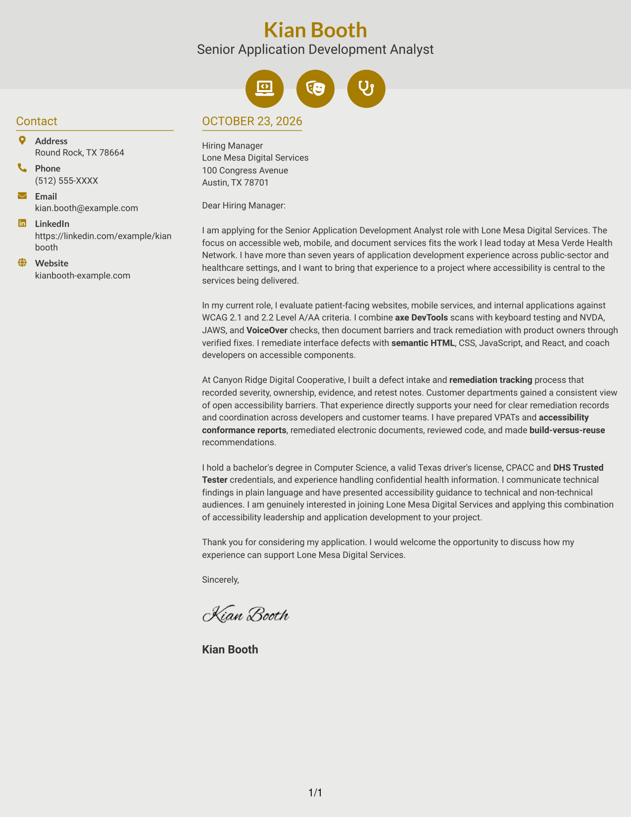 Cover letter example — page 1