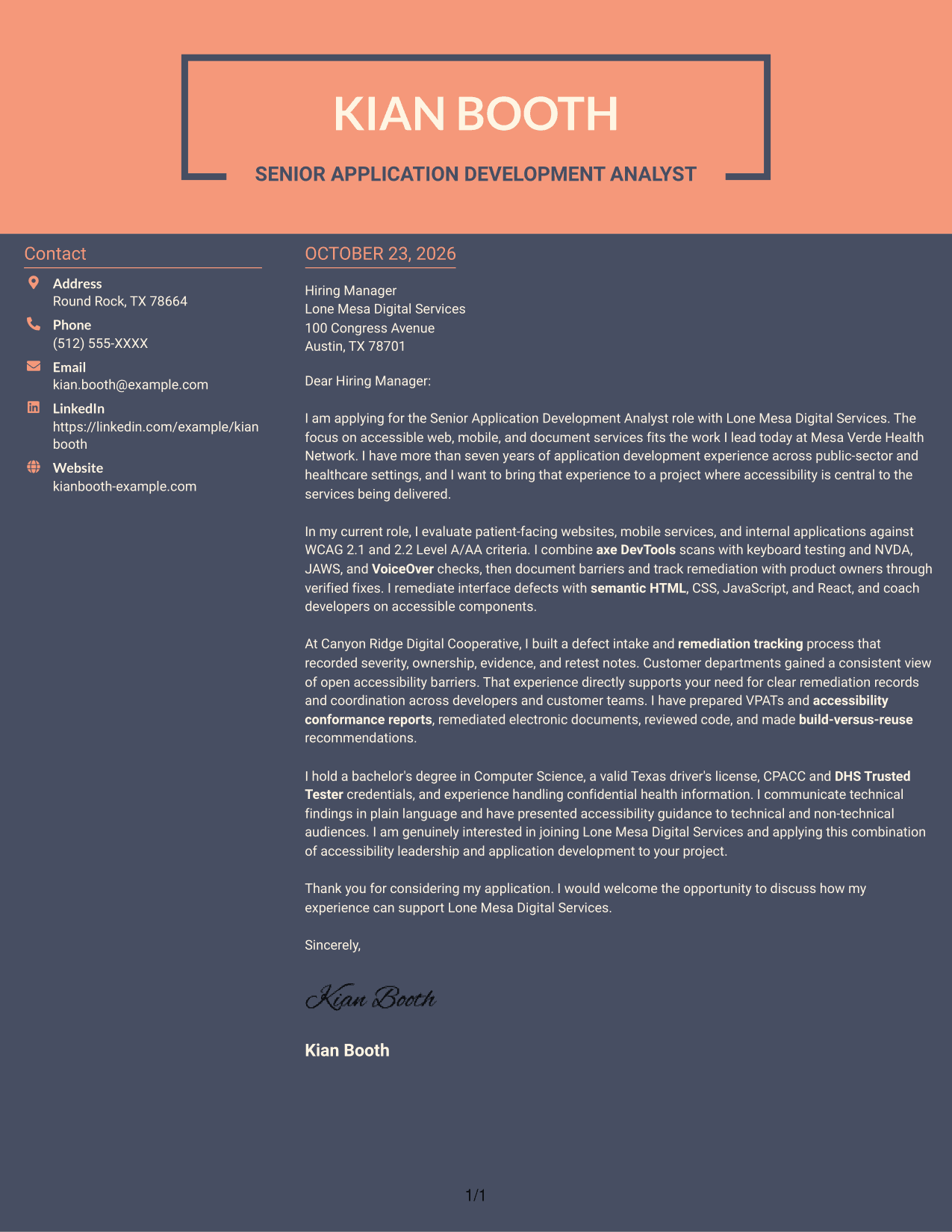 Cover letter example — page 1