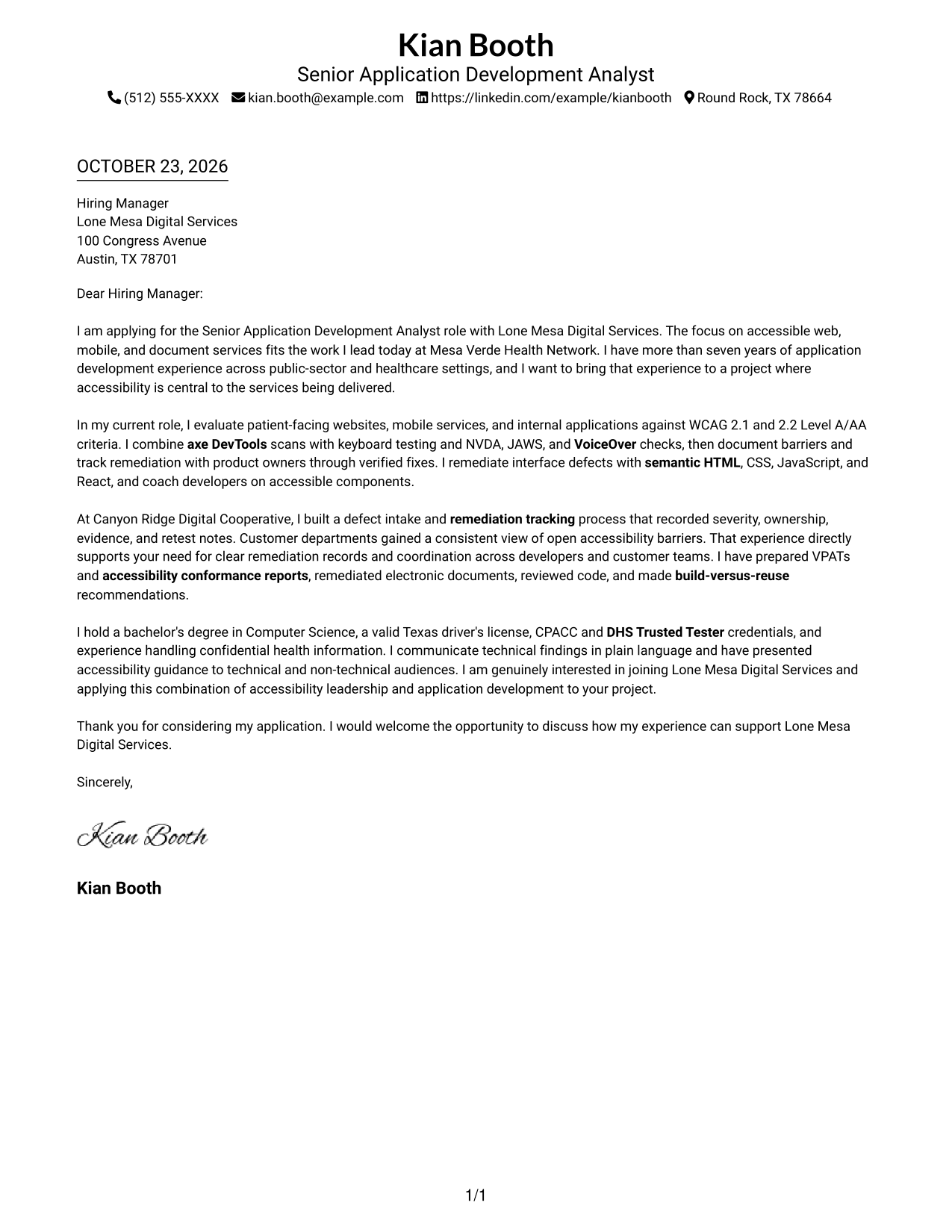 Cover letter example — page 1