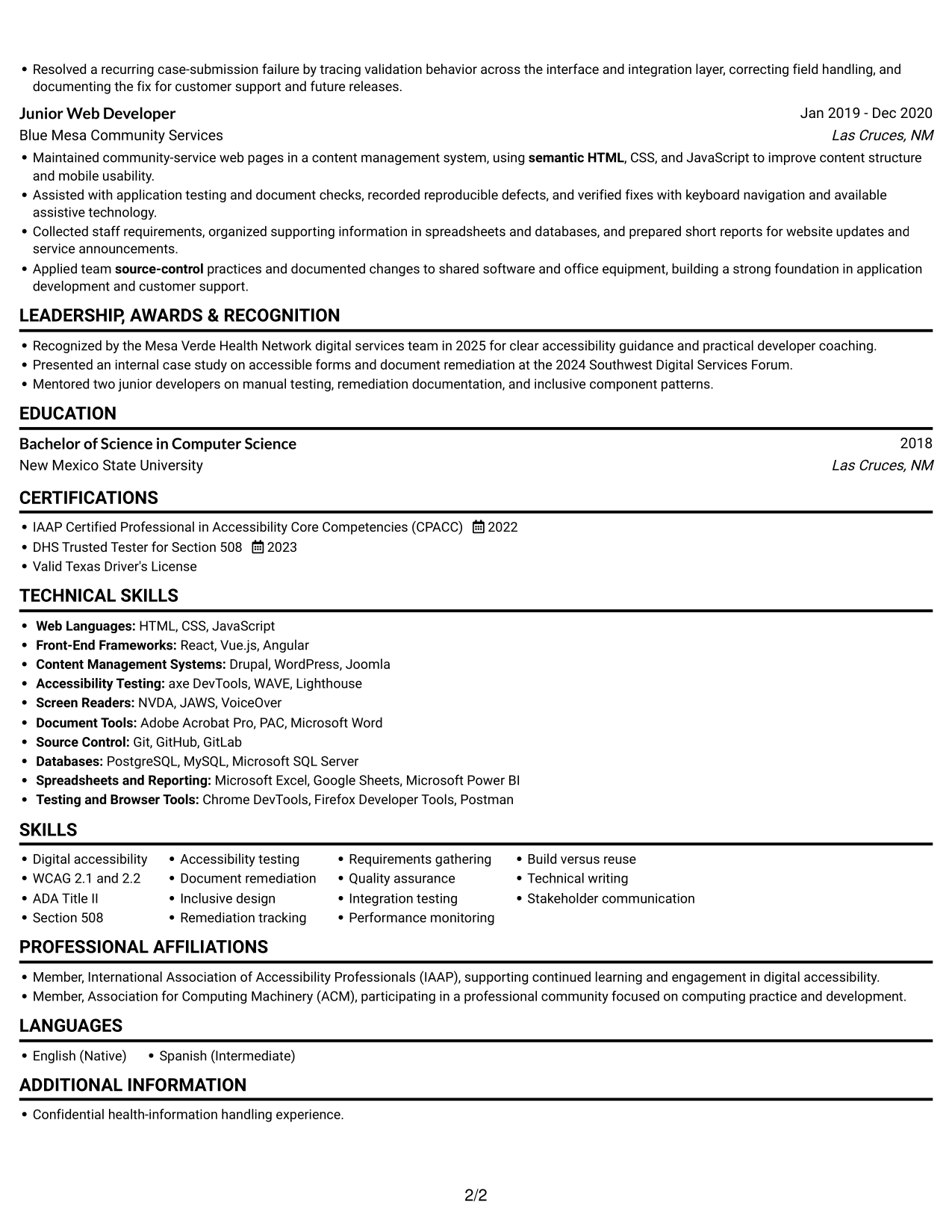 Resume example — page 2