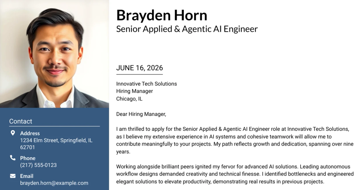 30+ Senior Applied & Agentic AI Engineer Cover Letter Templates with Example 2026