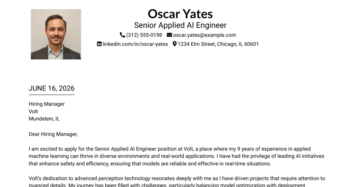 30+ Senior Applied AI Engineer Cover Letter Templates with Example 2026