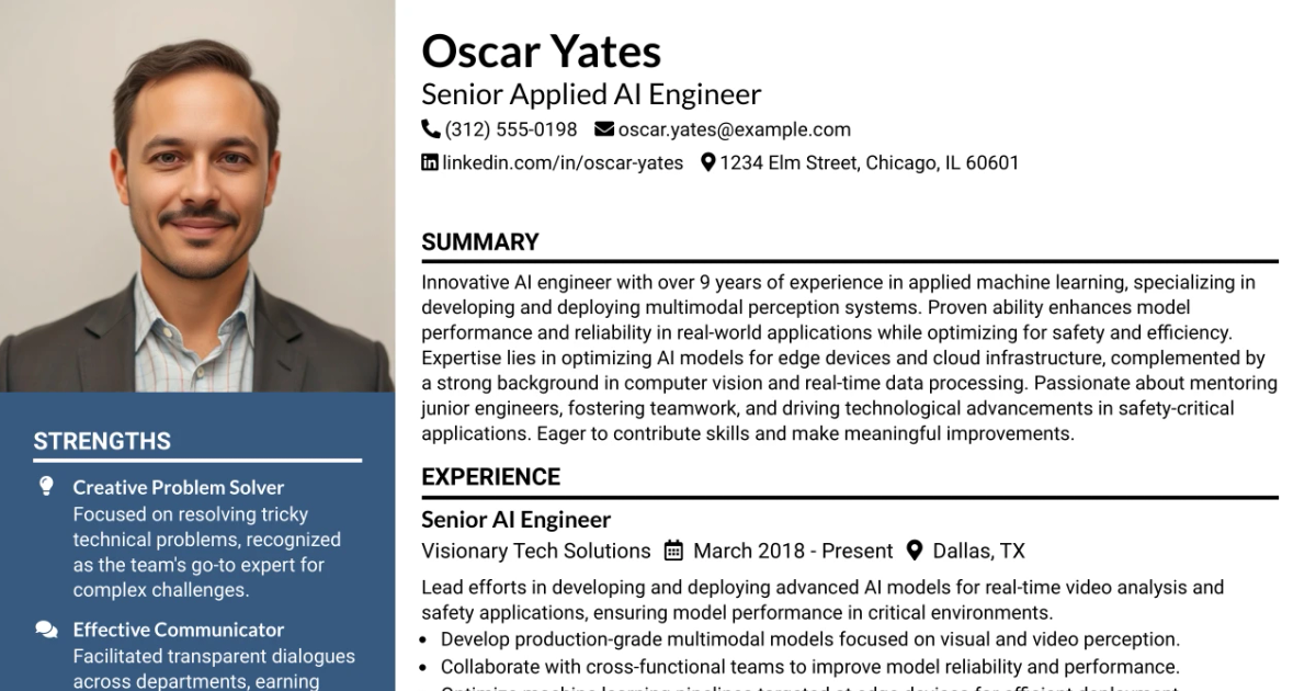 33 Senior Applied AI Engineer Resume Templates with Example 2026 (ATS-Optimized)