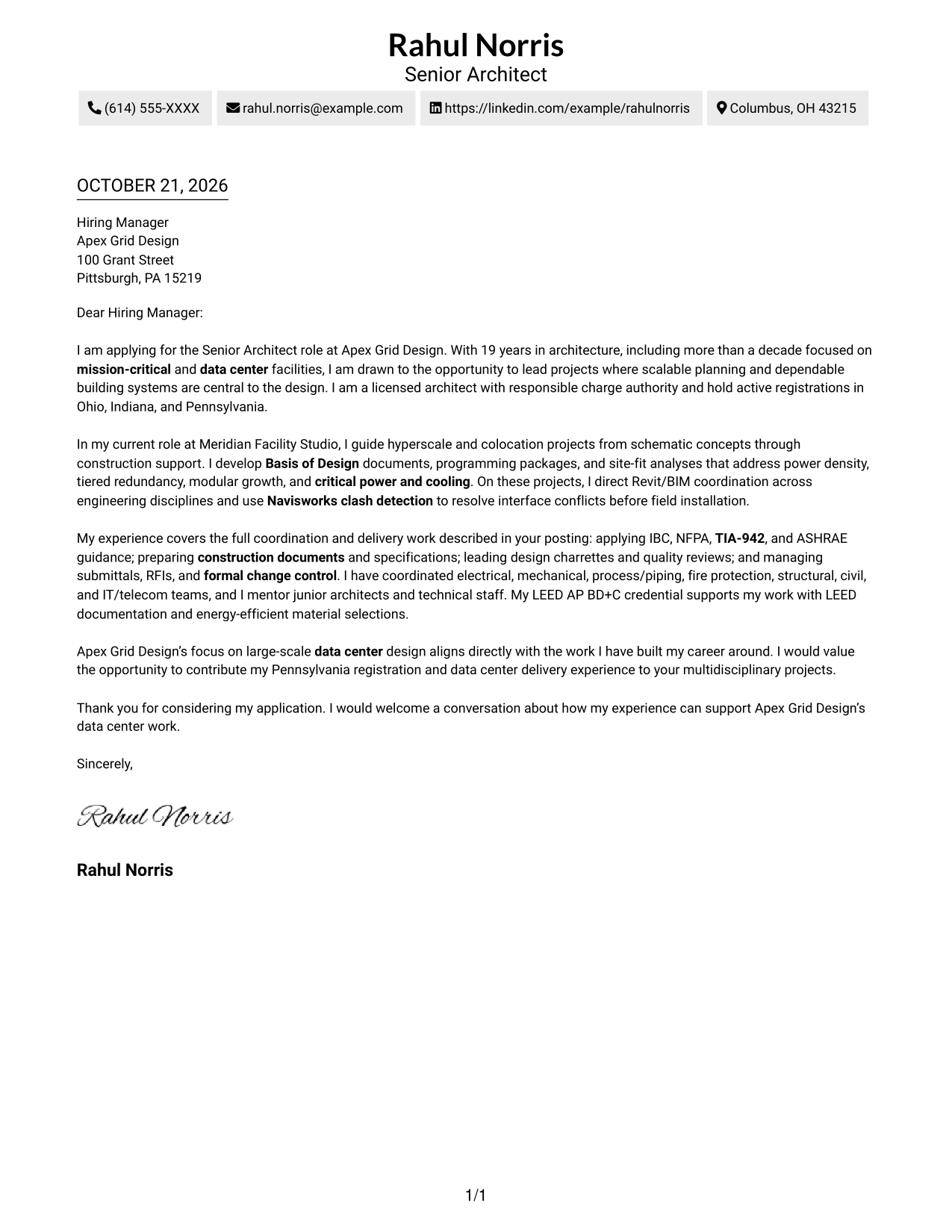 Cover letter example — page 1