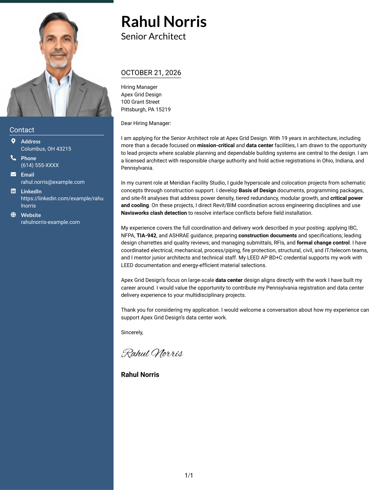 Cover letter example — page 1