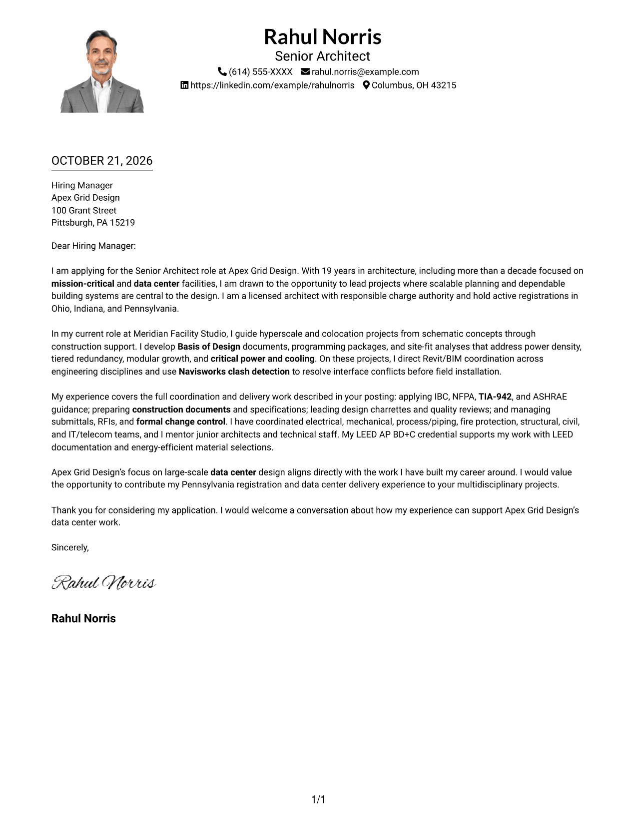 Cover letter example — page 1
