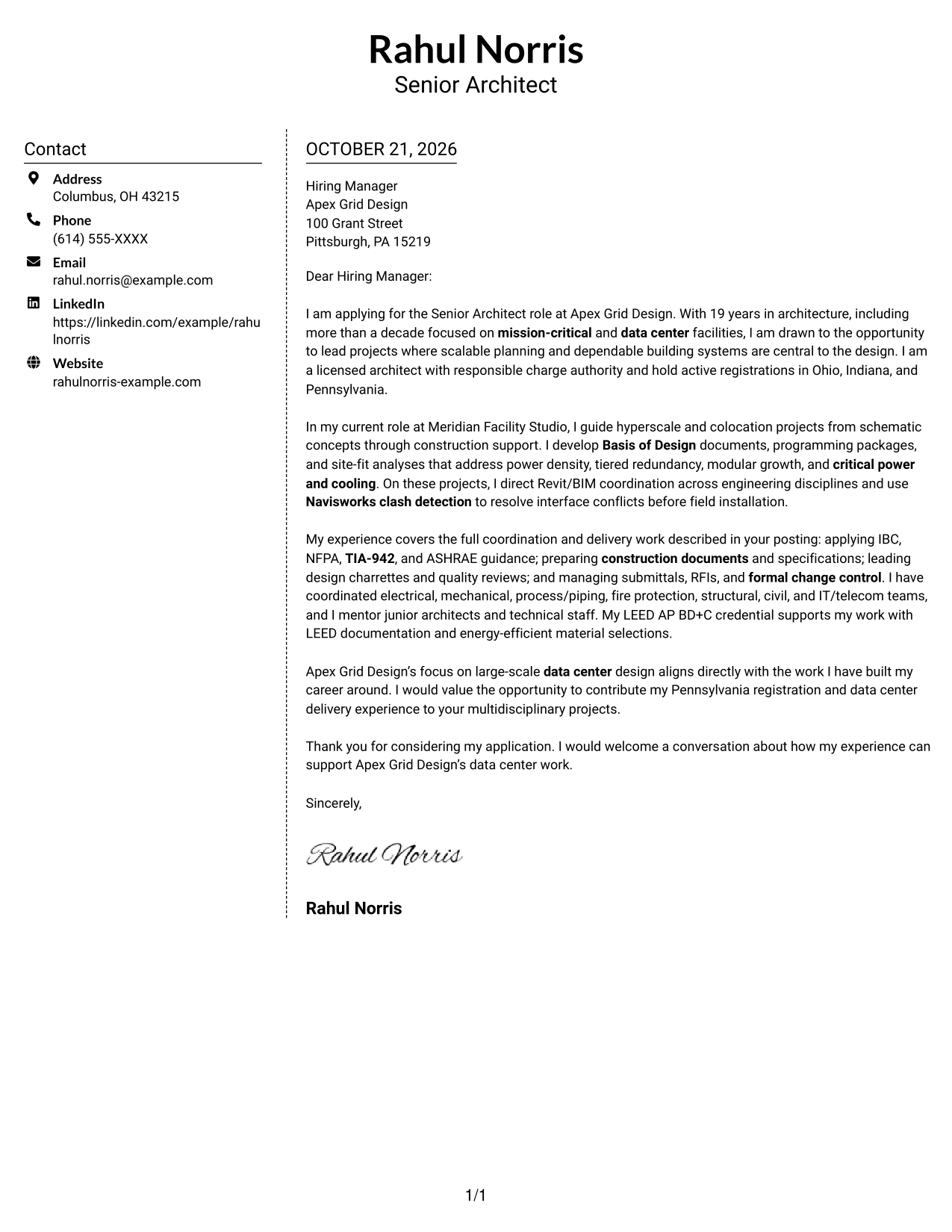 Cover letter example — page 1