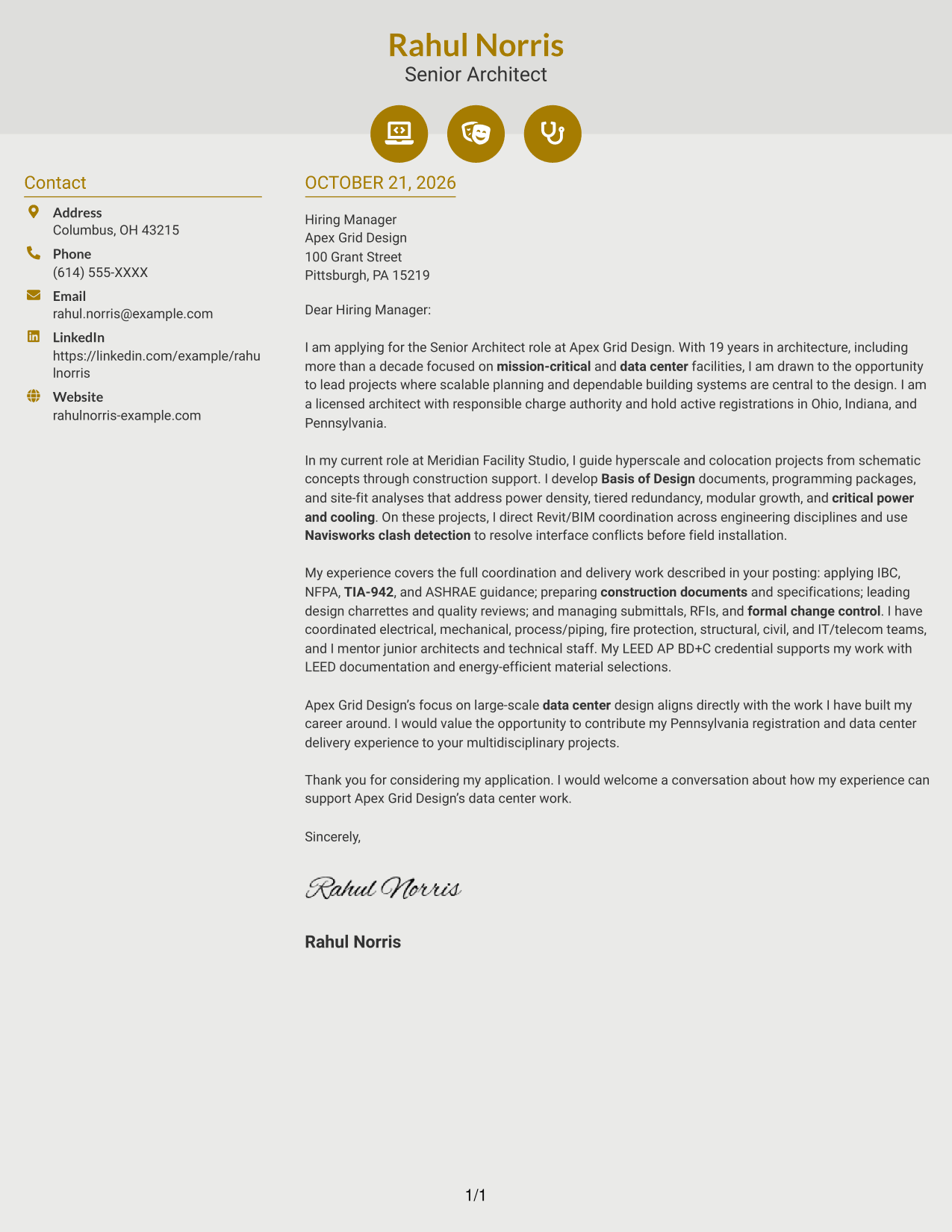 Cover letter example — page 1