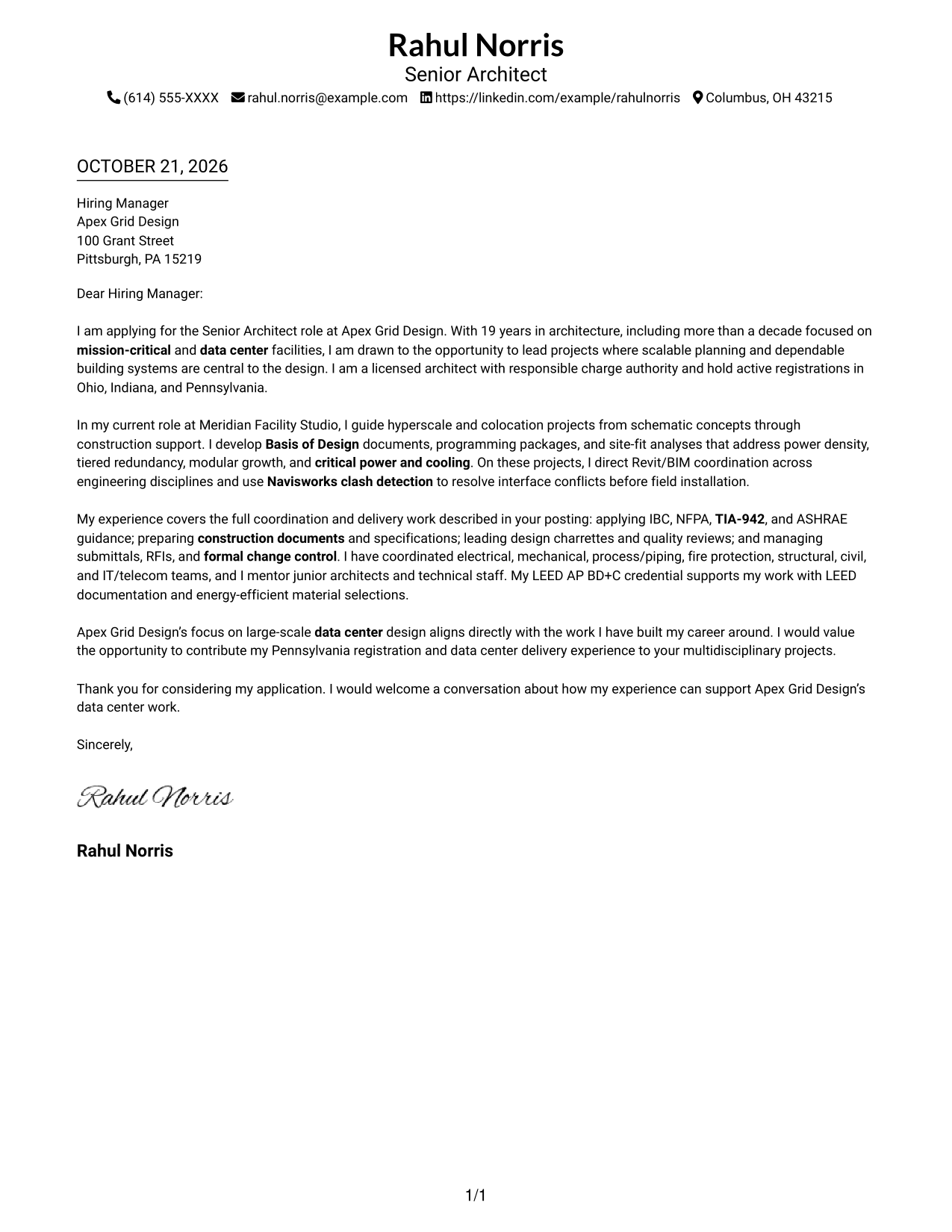 Cover letter example — page 1