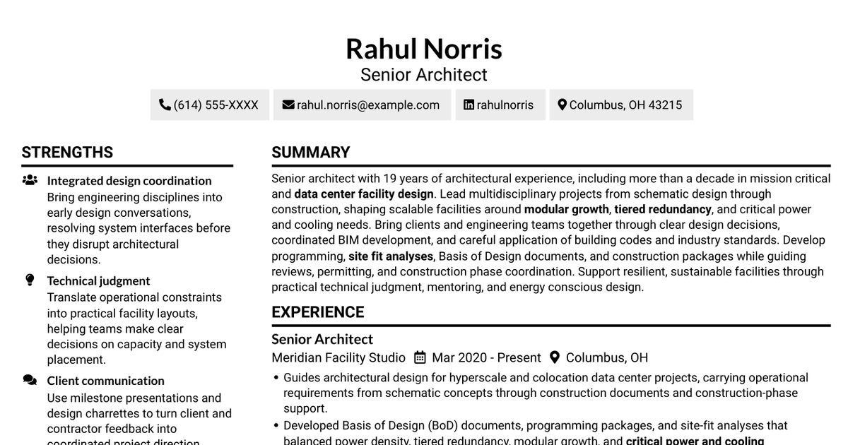 7 Senior Architect - Data Center Design Resume Templates with Example