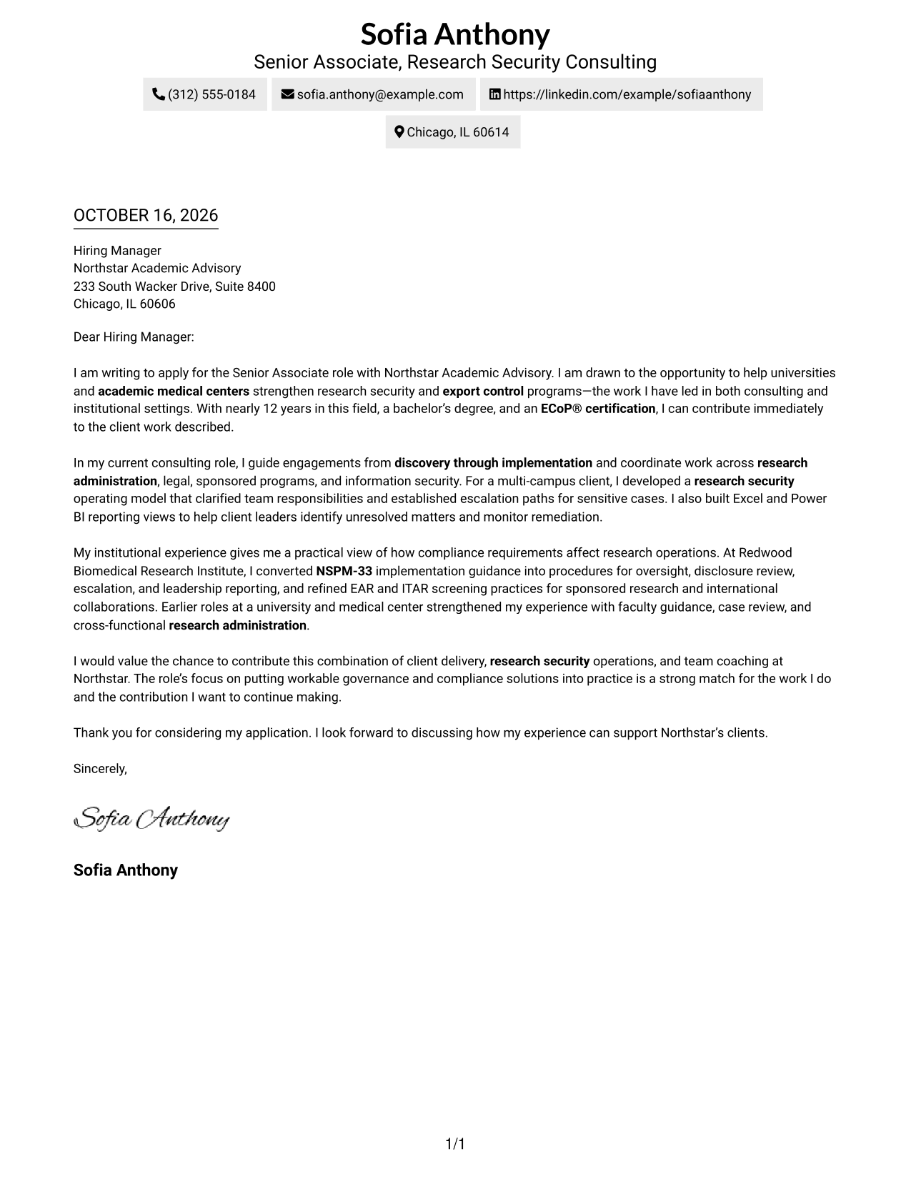 Cover letter example — page 1