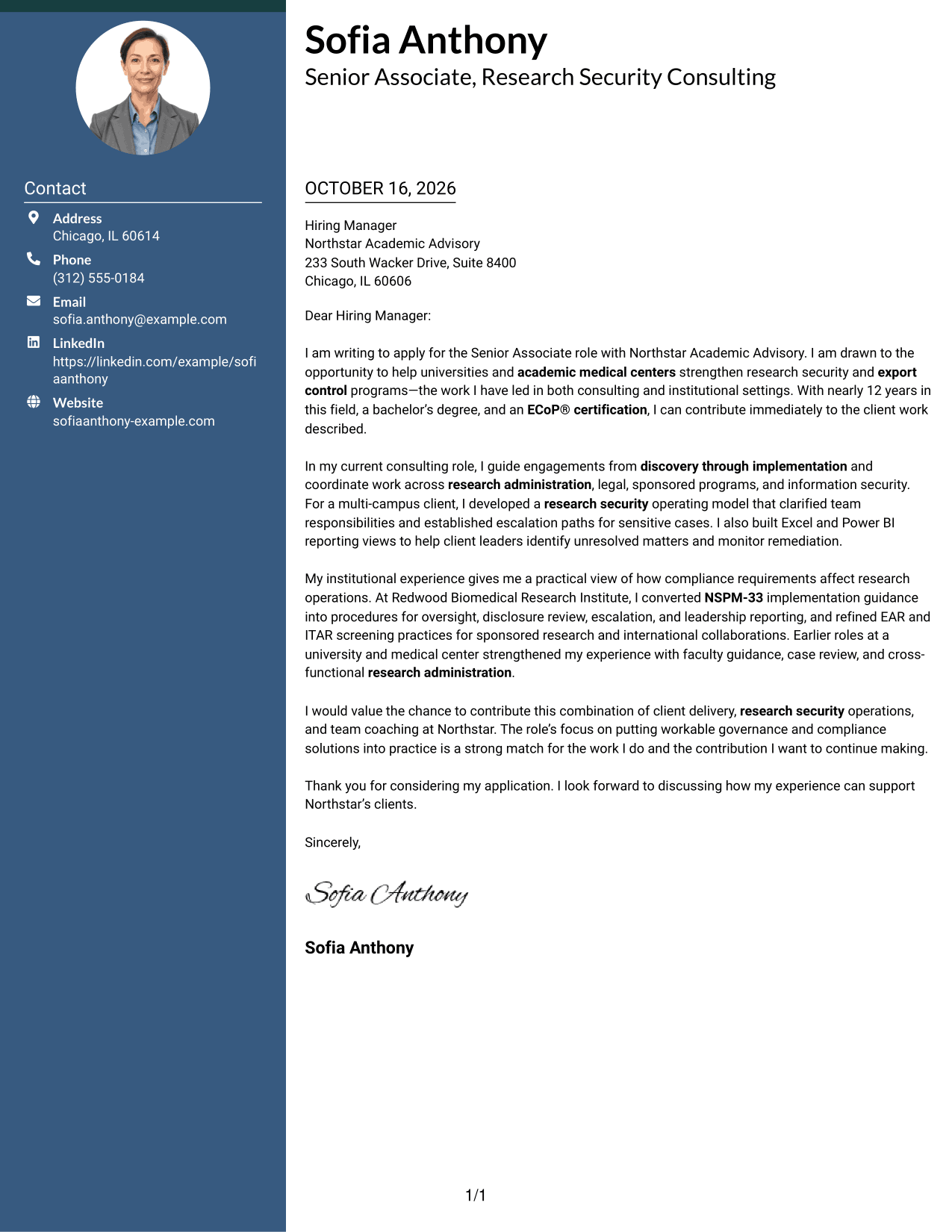 Cover letter example — page 1