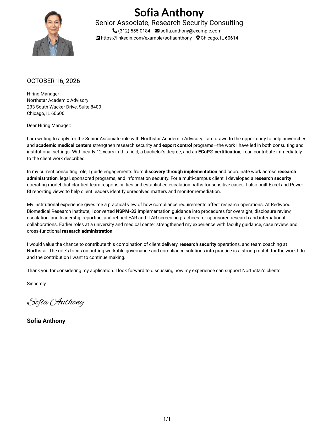 Cover letter example — page 1