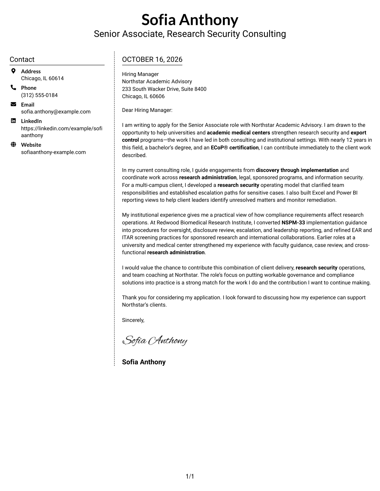 Cover letter example — page 1