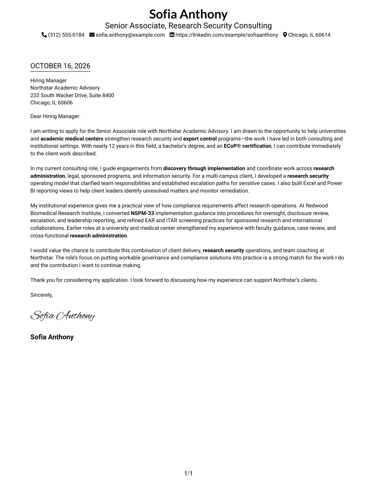 Cover letter example — page 1