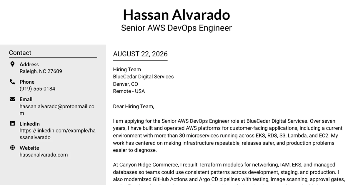 30+ Senior AWS DevOps Engineer Cover Letter Templates with Example