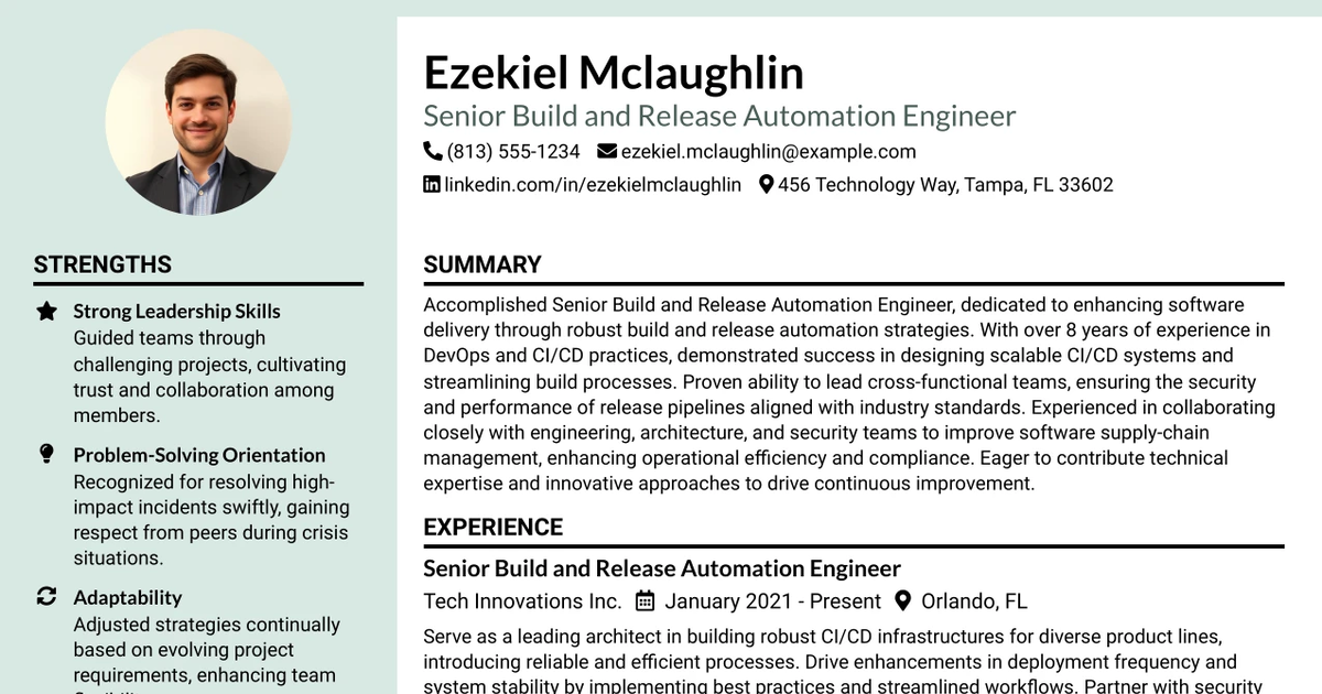 33 Senior Build and Release Automation Engineer Resume Templates with Example 2026 (ATS-Optimized)