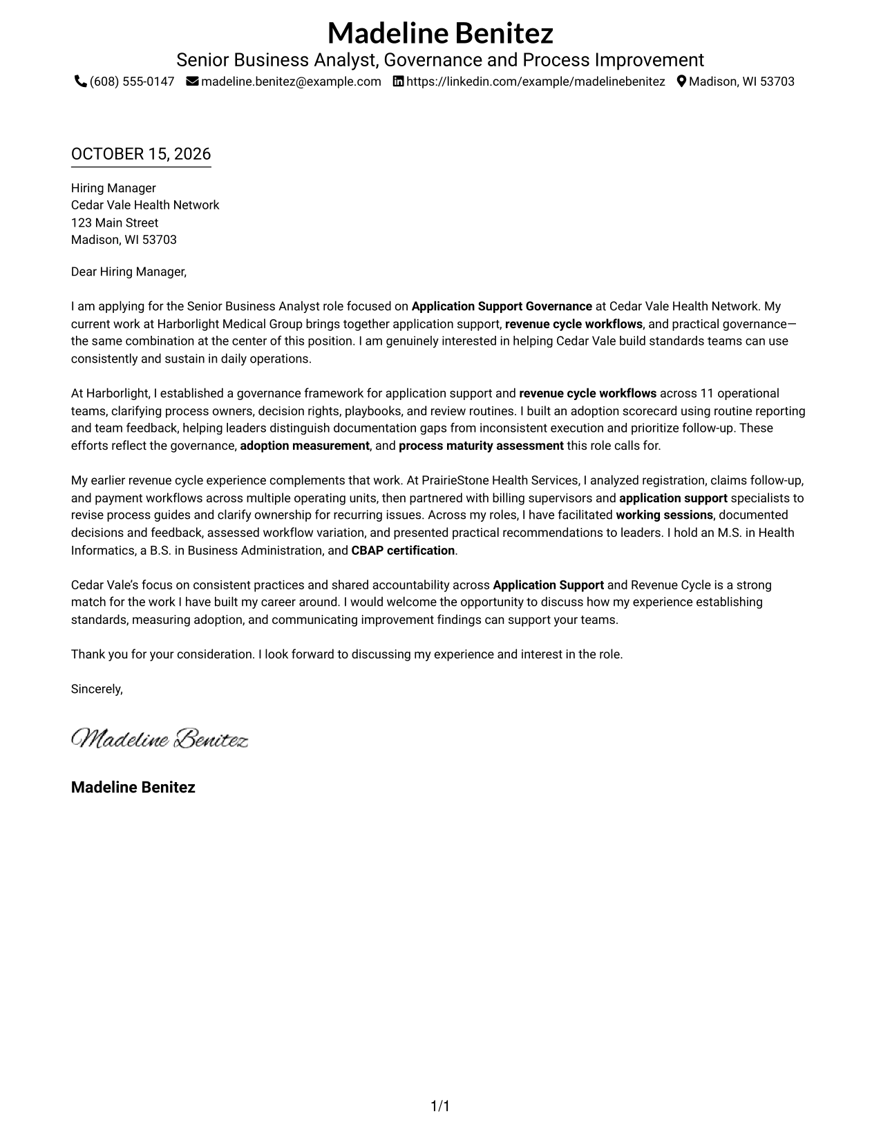 Cover letter example — page 1