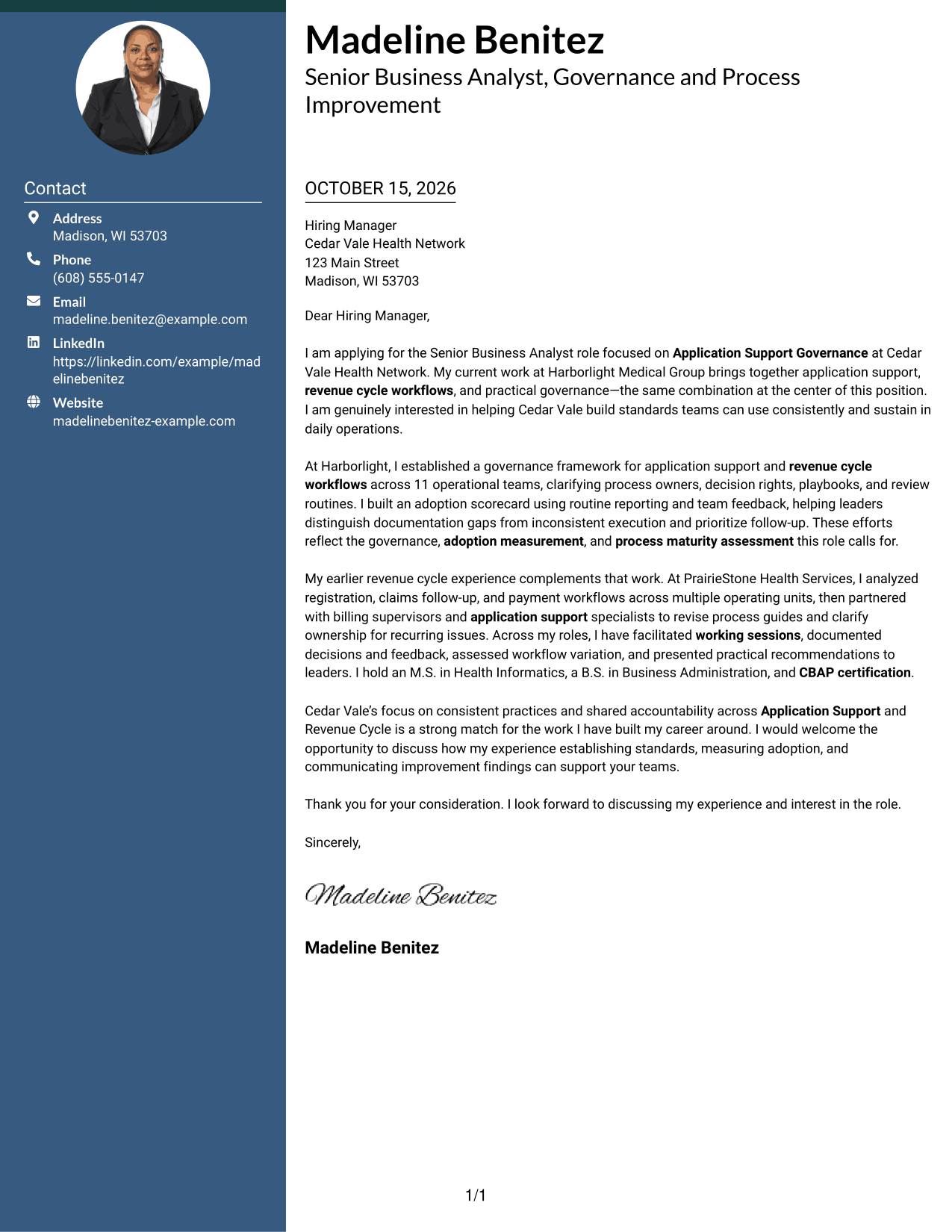 Cover letter example — page 1