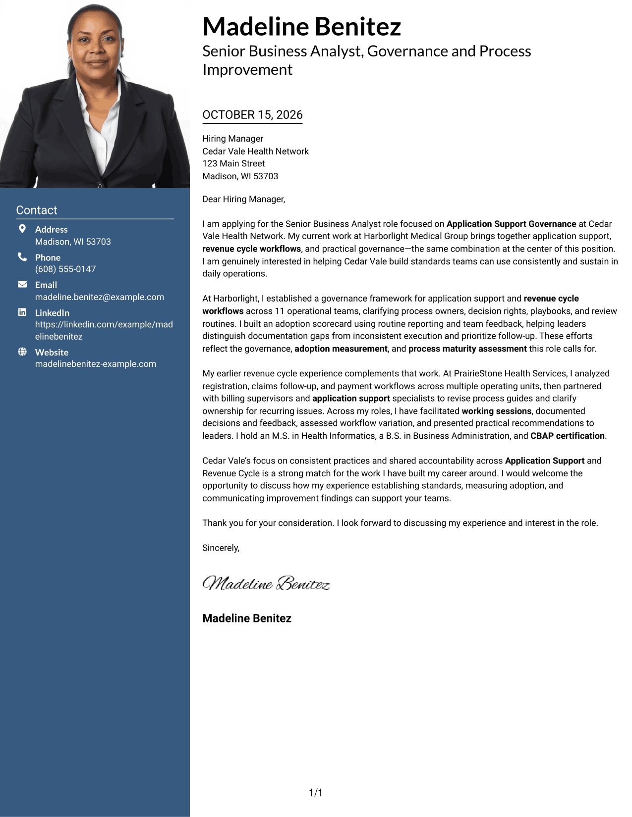 Cover letter example — page 1
