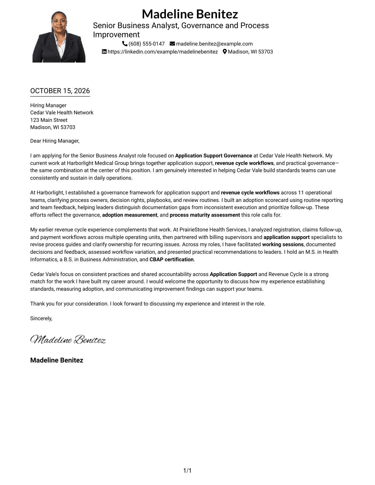 Cover letter example — page 1