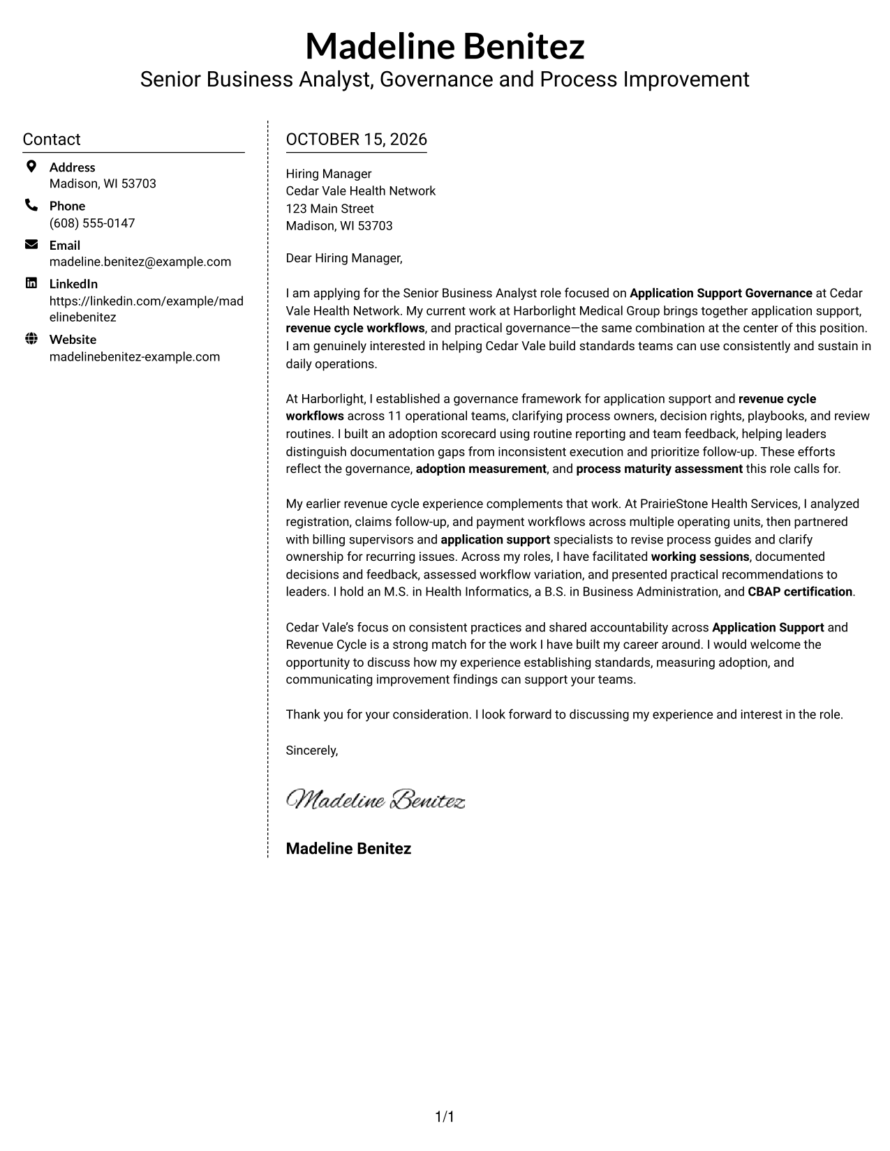 Cover letter example — page 1