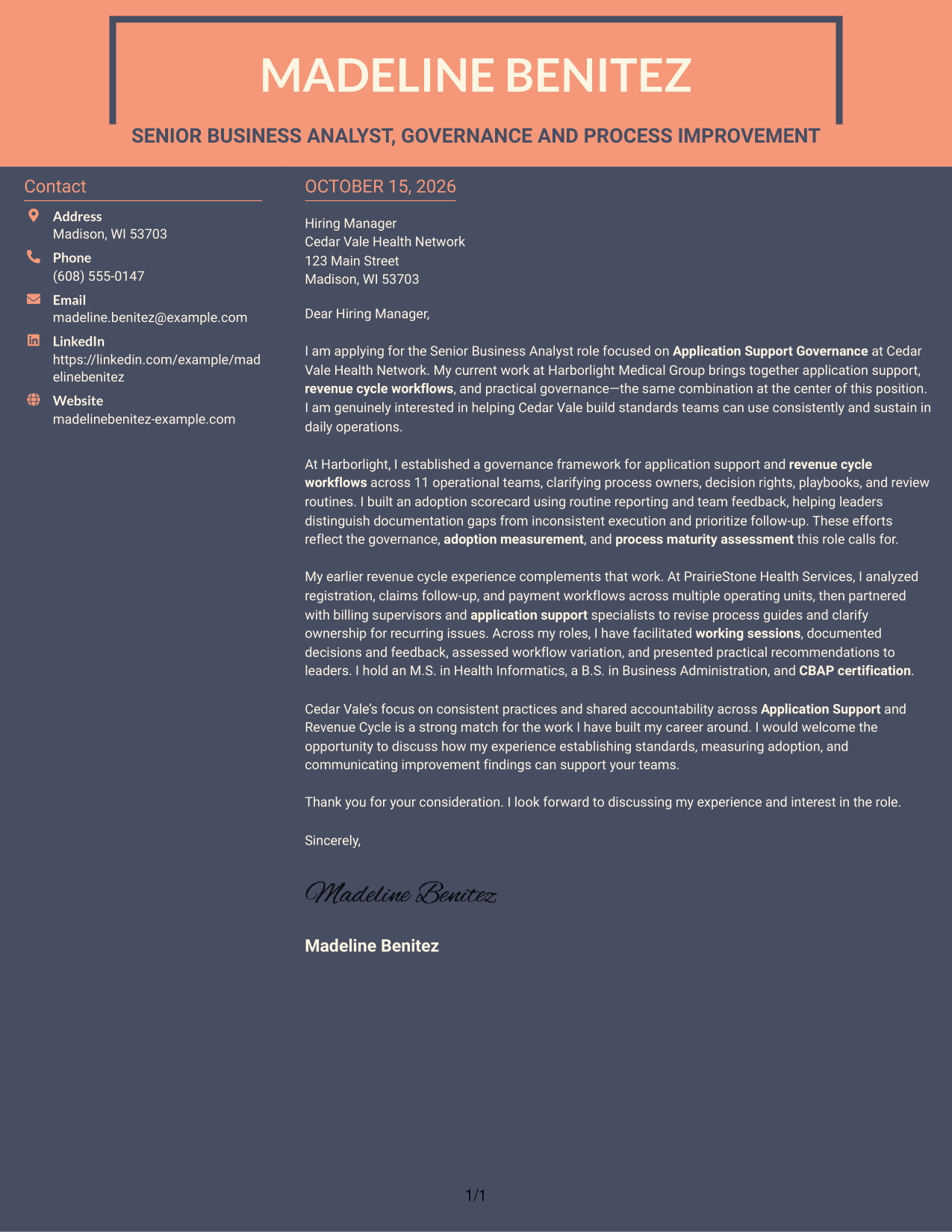 Cover letter example — page 1