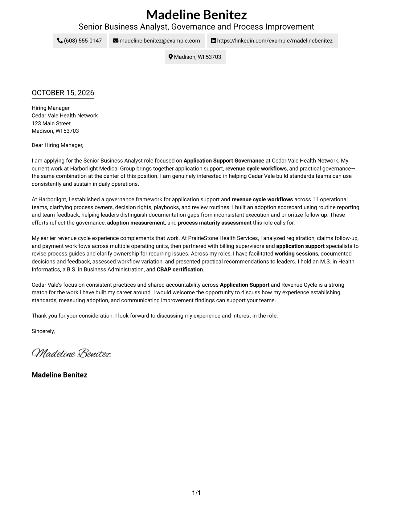 Cover letter example — page 1